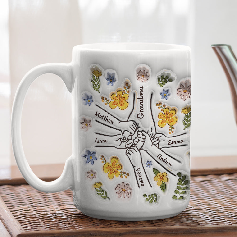 Personalized Custom 3D Inflated Effect Ceramic Mug for All Beverages - Hand In Hand, Also Heart In Heart