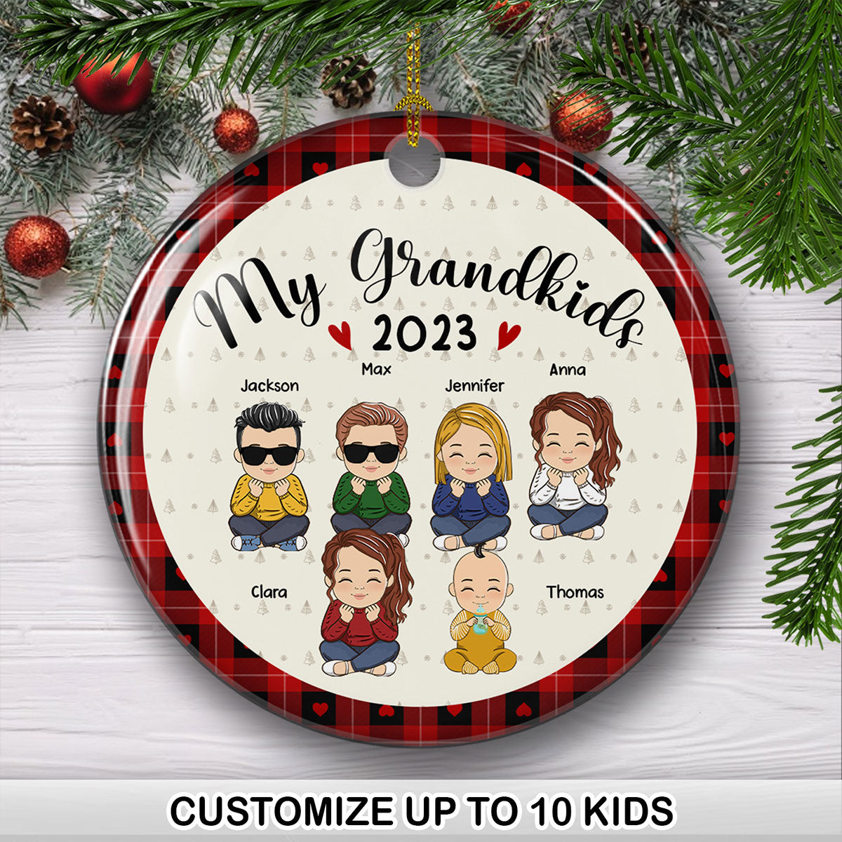 My Adorable Grandkids - Personalized Custom Circle Premium White Ceramic Christmas Ornament with Vibrant Dye - Sublimation Printing