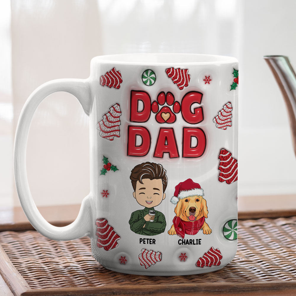 Dog Dad Christmas Cake Personalized Custom 3D Inflated Effect 11oz Ceramic Mug