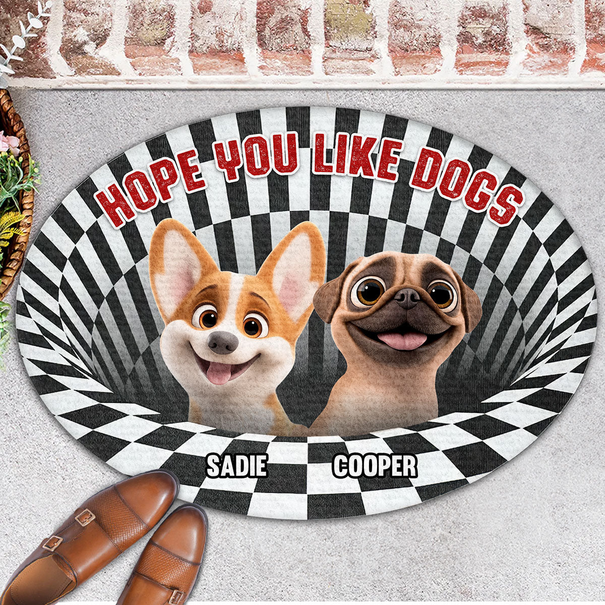 Hope You Like Dogs Cartoon - Personalized Custom Doormat with Three Size Options