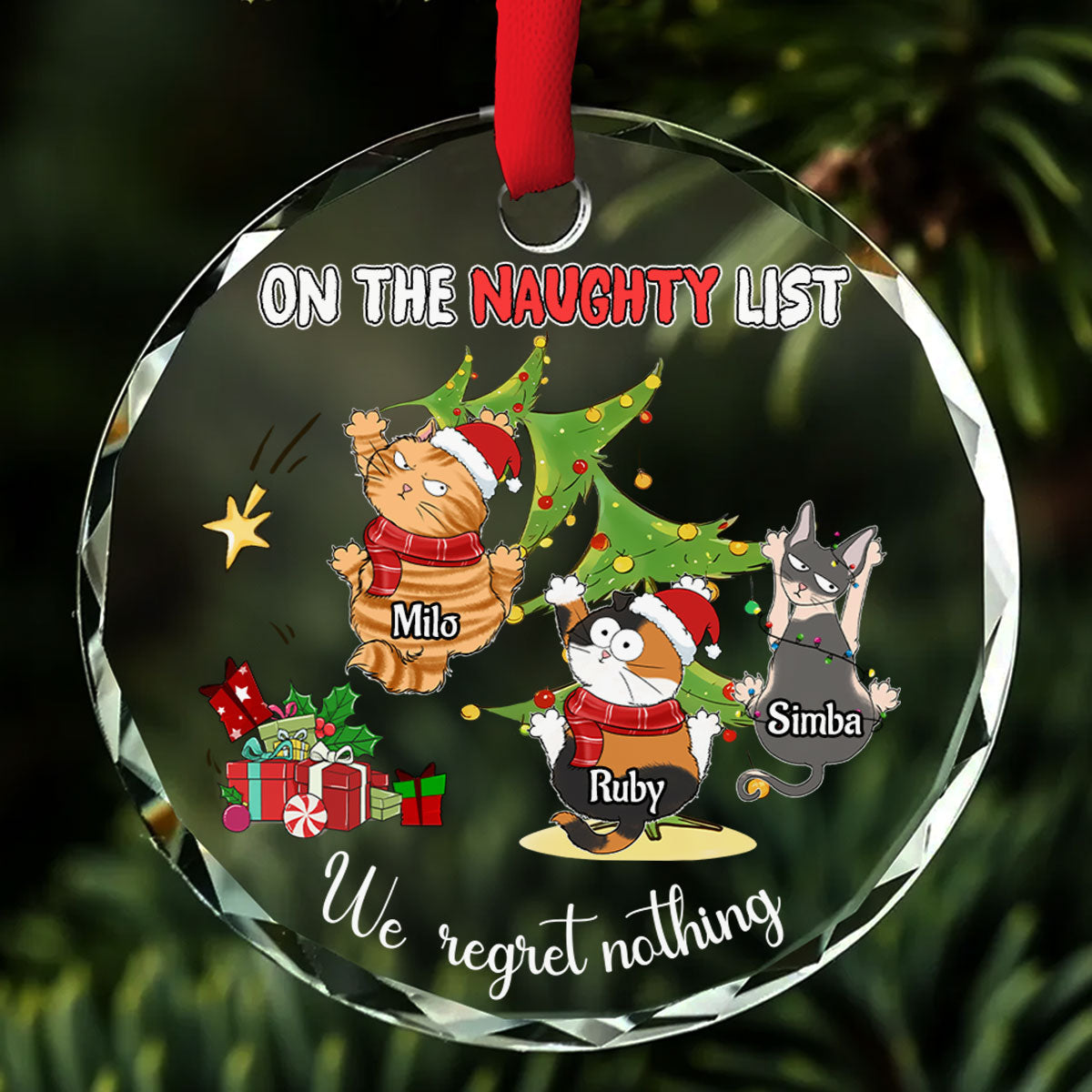 Naughty Cats Love Christmas - Personalized Custom 8mm Thick 3.07-inch Tall Clear Glass Ornament