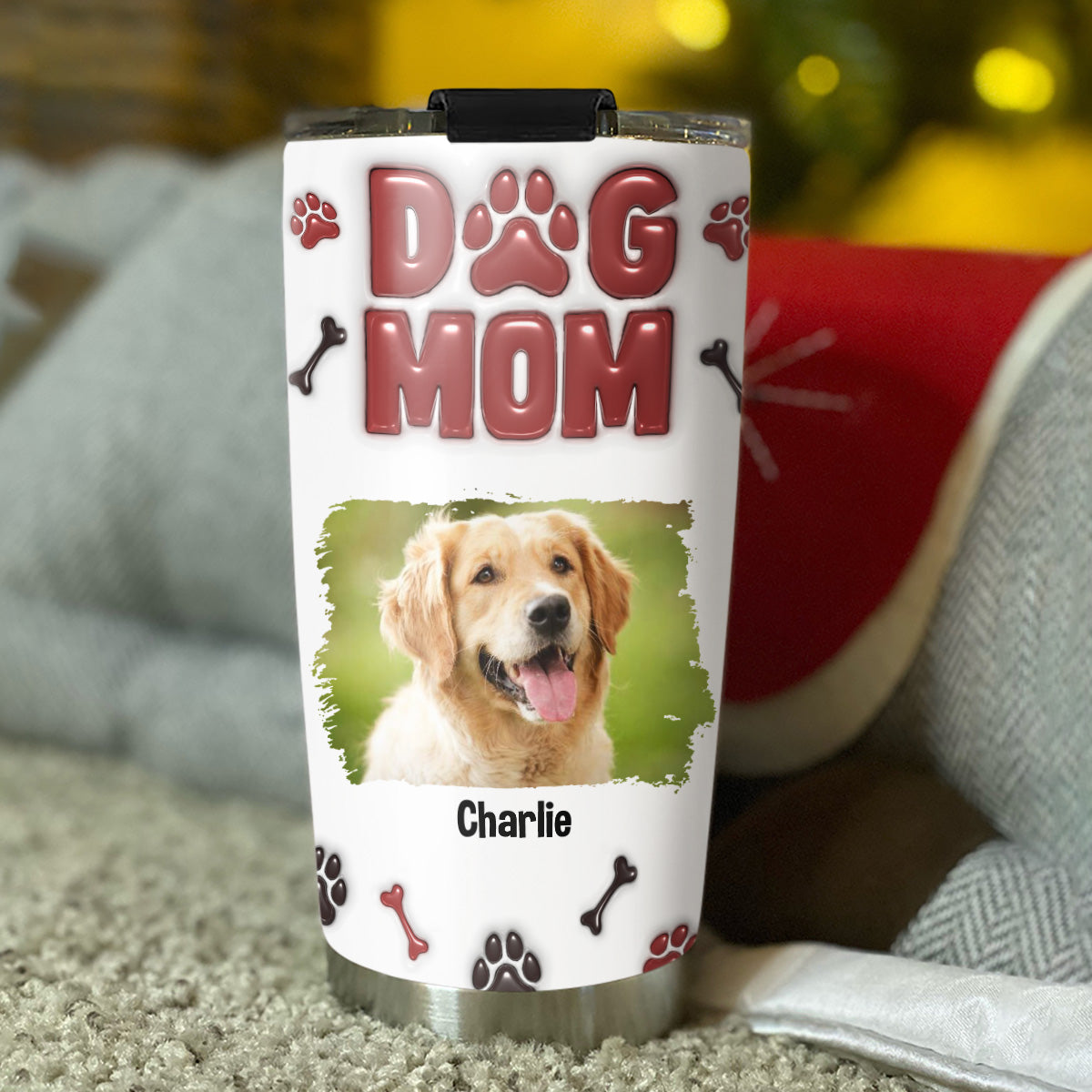 Exquisite Personalized Custom 3D Inflated Effect Tumbler with Lovely Dog Mama Photo