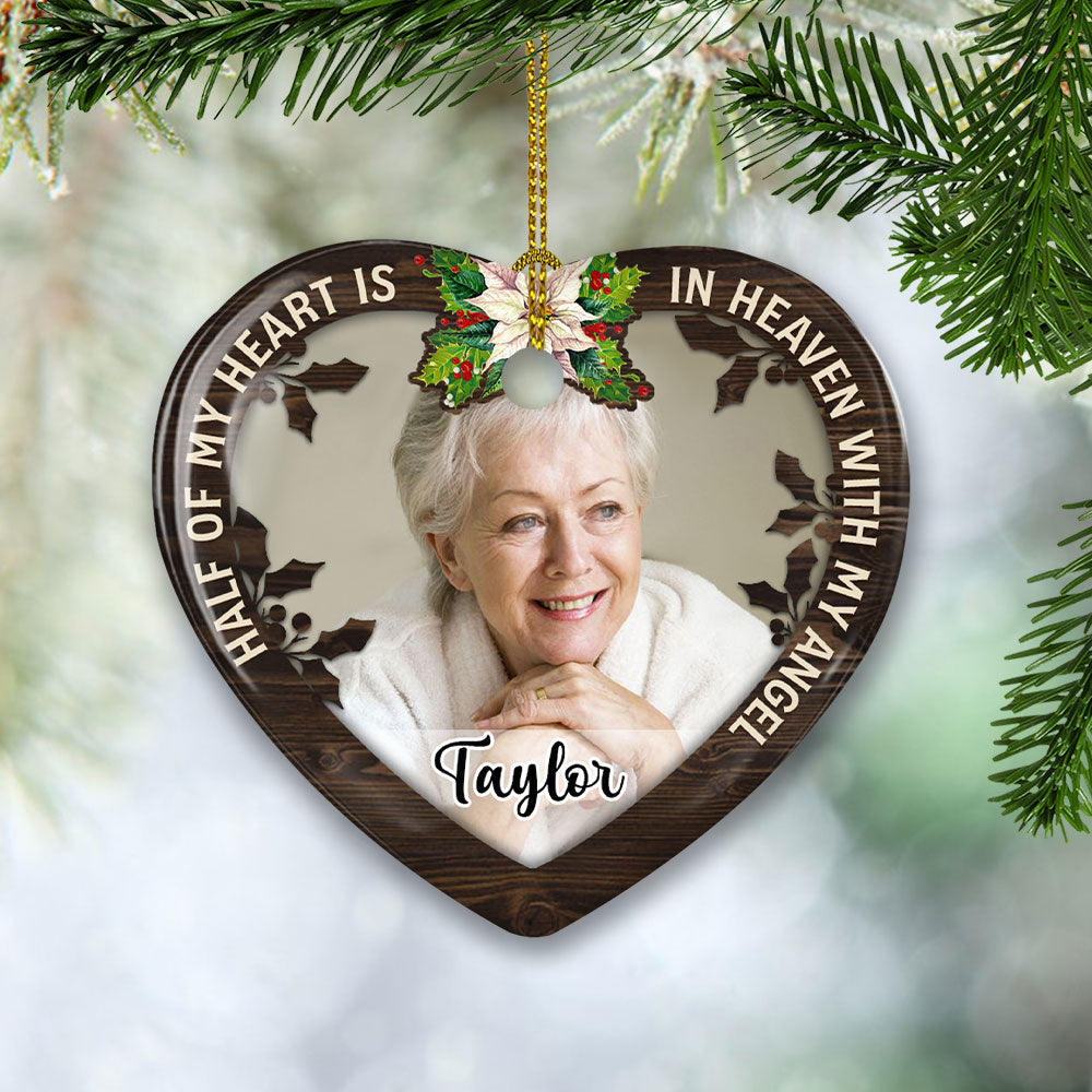 For My Angel - Premium Personalized Custom Heart-shaped White Ceramic Christmas Ornament with Vibrant Dye-sublimation Printing