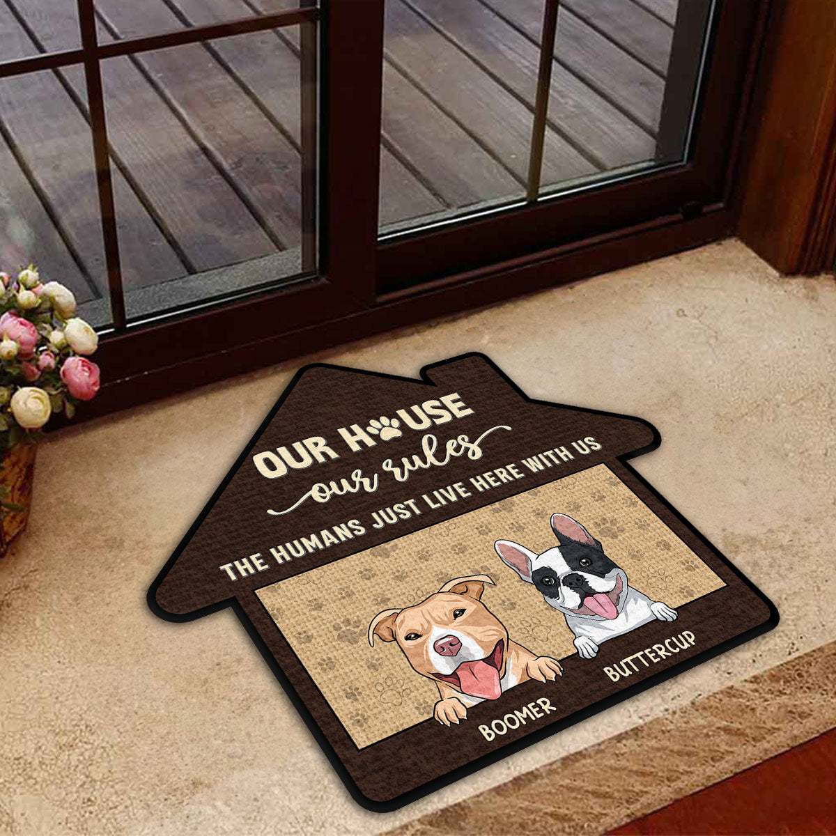 The Humans Just Live Here - Personalized Custom Pet Lover Doormat with Sublimation Printing