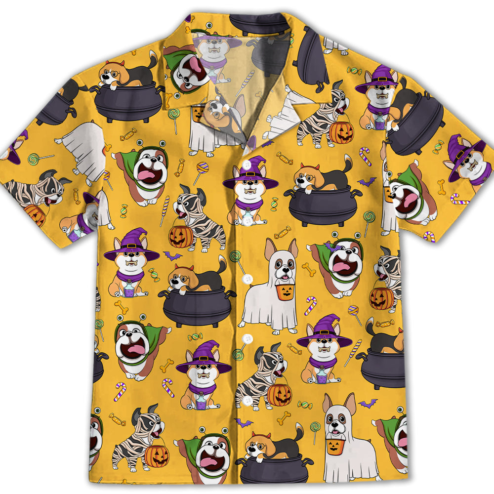 Adorable Dog Halloween Themed Kids Button - up Shirt