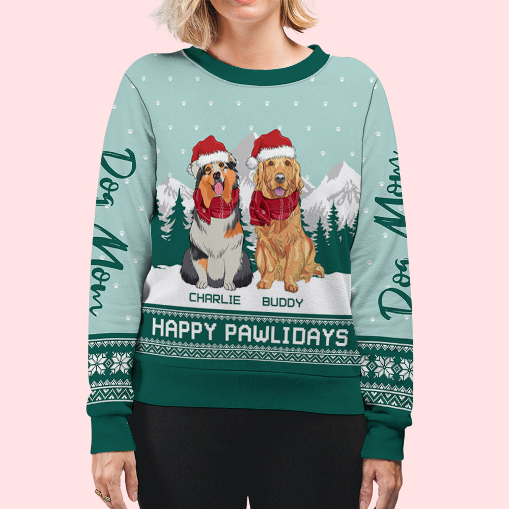 Pawlidays Mom Dad - Personalized Custom All-Over-Print Unisex Polyester Blend 8.8 oz Sweatshirt for Pet Lovers