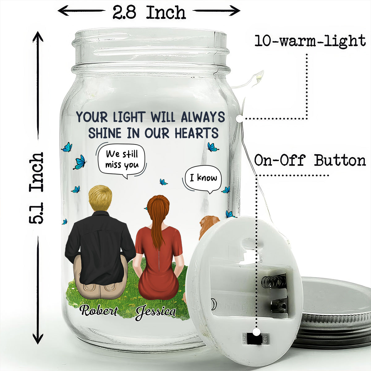 Your Light Will Always Shine In Our Hearts - 16oz Personalized Custom Mason Jar Light for Pet Lovers