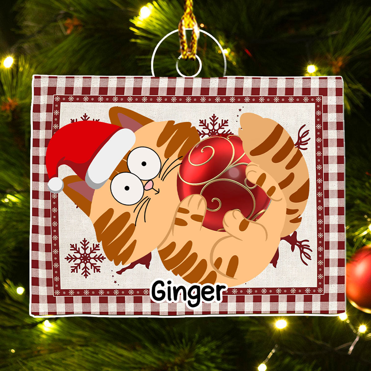 Swinging Cat - Customizable Personalized Acrylic Christmas Ornament with 4' Diameter