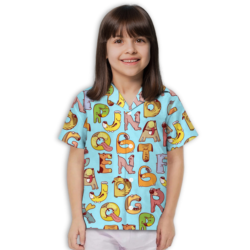 Blue Dog And Alphabet Kids' Stylish Button-up Shirt