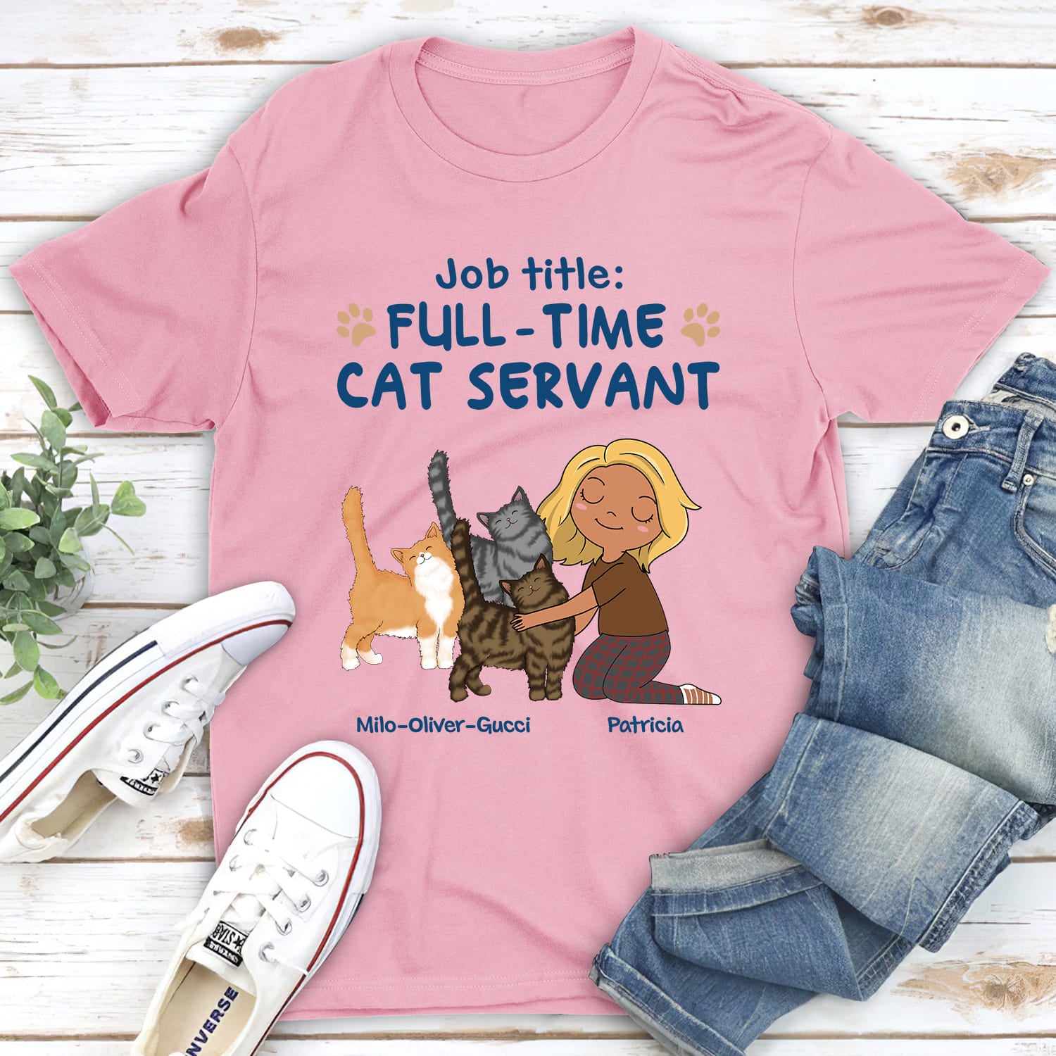 Exclusive Full-Time Cat Servant Personalized Custom Unisex 5.3 oz T-shirt