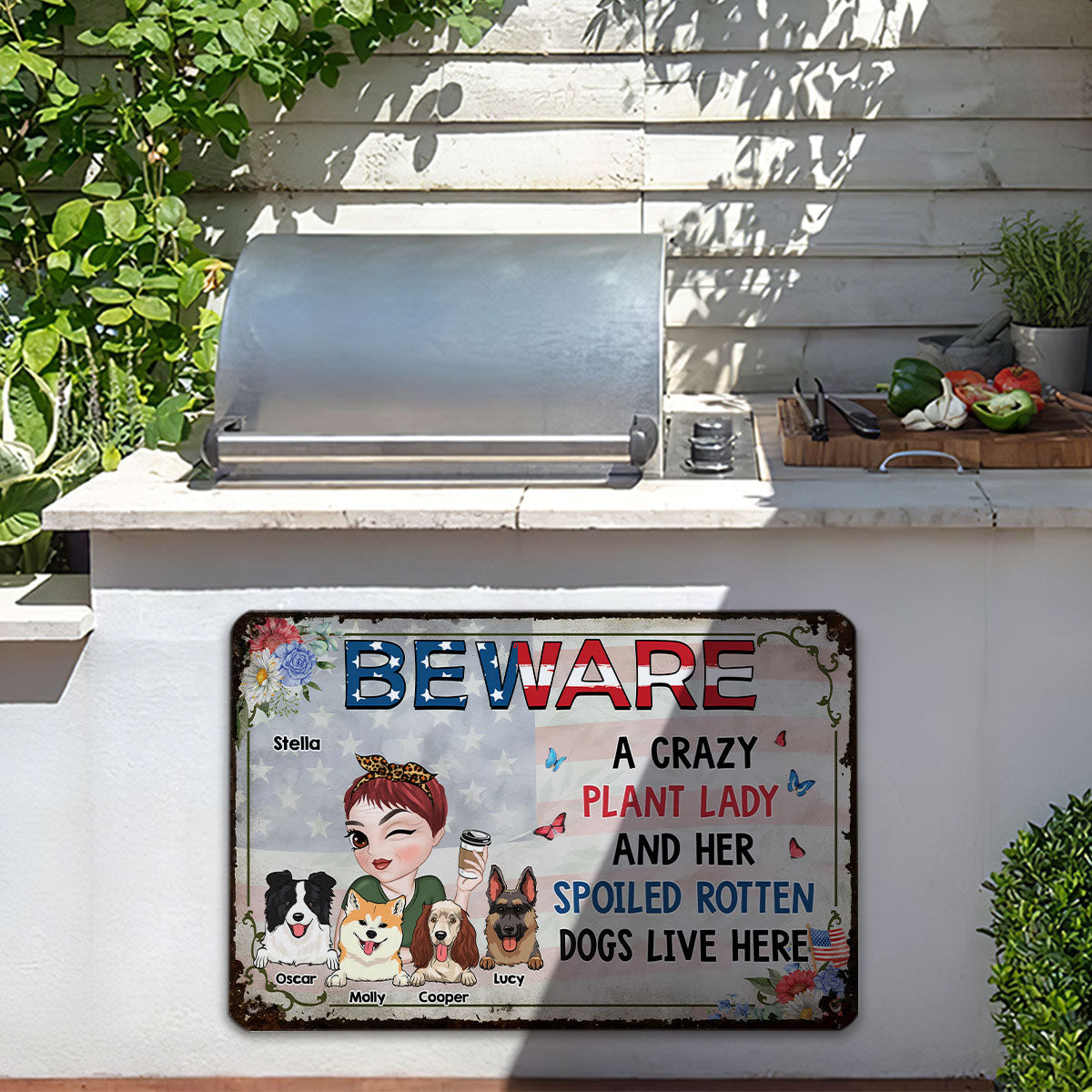 A Crazy Plant Lady & Her Spoiled Rotten Dog 4th Of July - Personalized Custom Rust - Effect Metal Sign for Home and Office