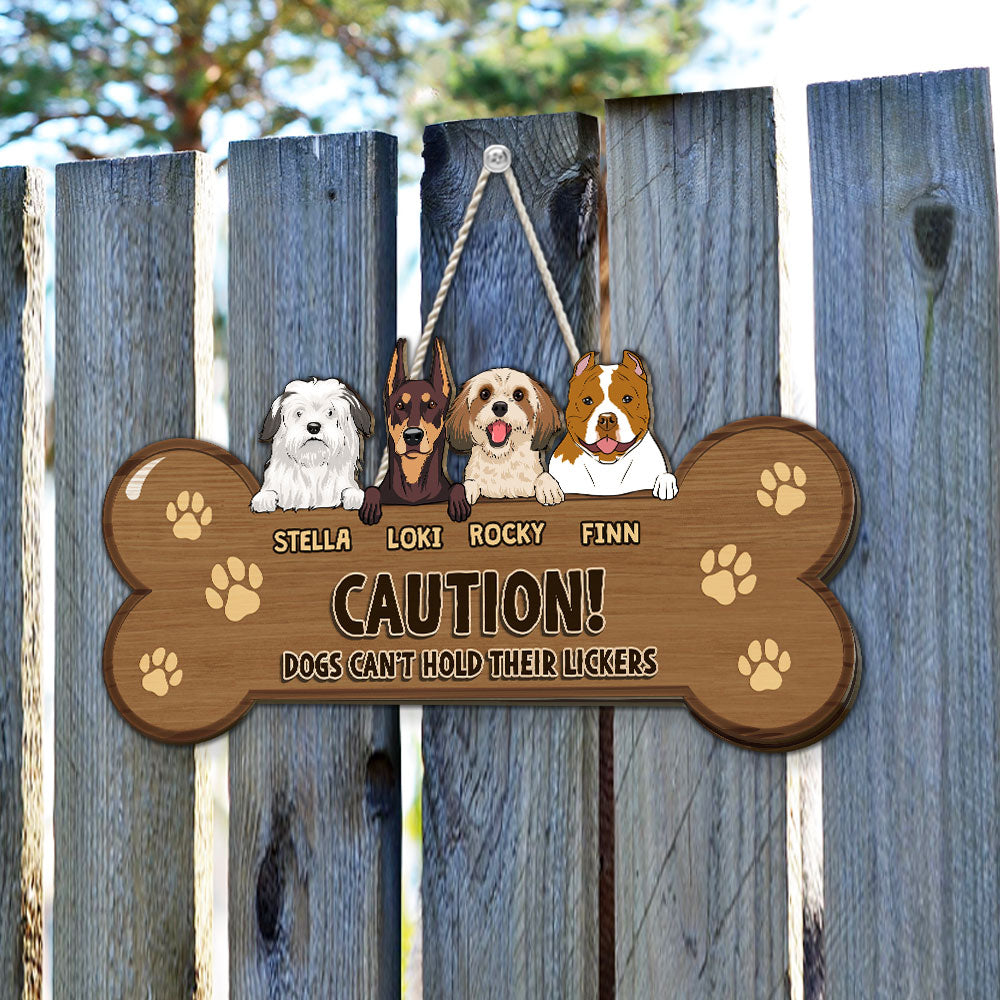 Customizable Personalized Dog Cant Hold Licker Wood Sign for Home Decor - Available in 12in, 14in, 18in