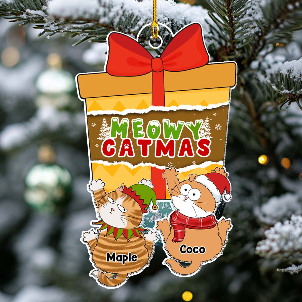 Customizable Christmas Scratching Cat Personalized Acrylic Ornament