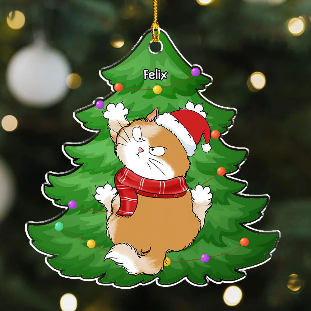 Meowy Scratching - Customizable Personalized Acrylic Christmas Ornament with 4' Diameter and 0.2' Thickness
