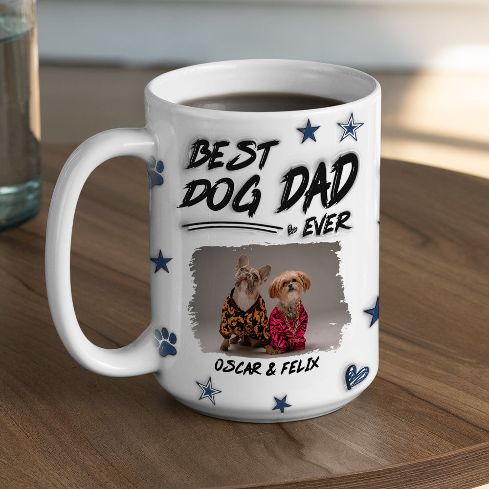 Best Personalized Custom 3D Inflated Effect Dog Dad Line Photo Mug - Ideal Gift for Dog Lovers