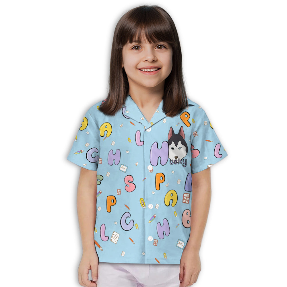 Adorable Husky and Alphabet Print - Kids Button - up Shirt for All Occasions
