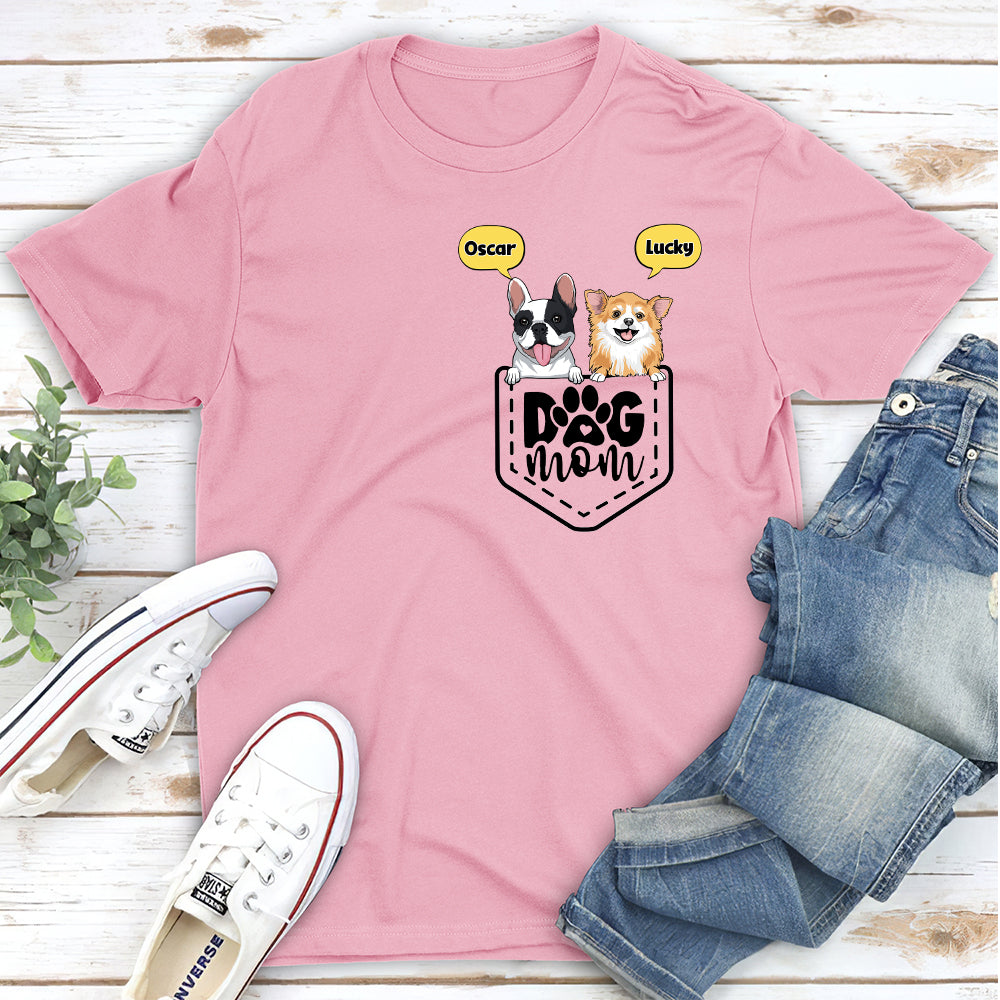 Customizable Unisex Dog Mom Pocket Personalized T-shirt