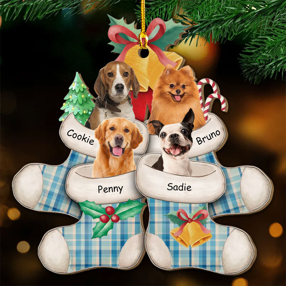 Custom Personalized 1 - layered Wood Ornament with Stocking Photo - Ideal for Pet Lovers