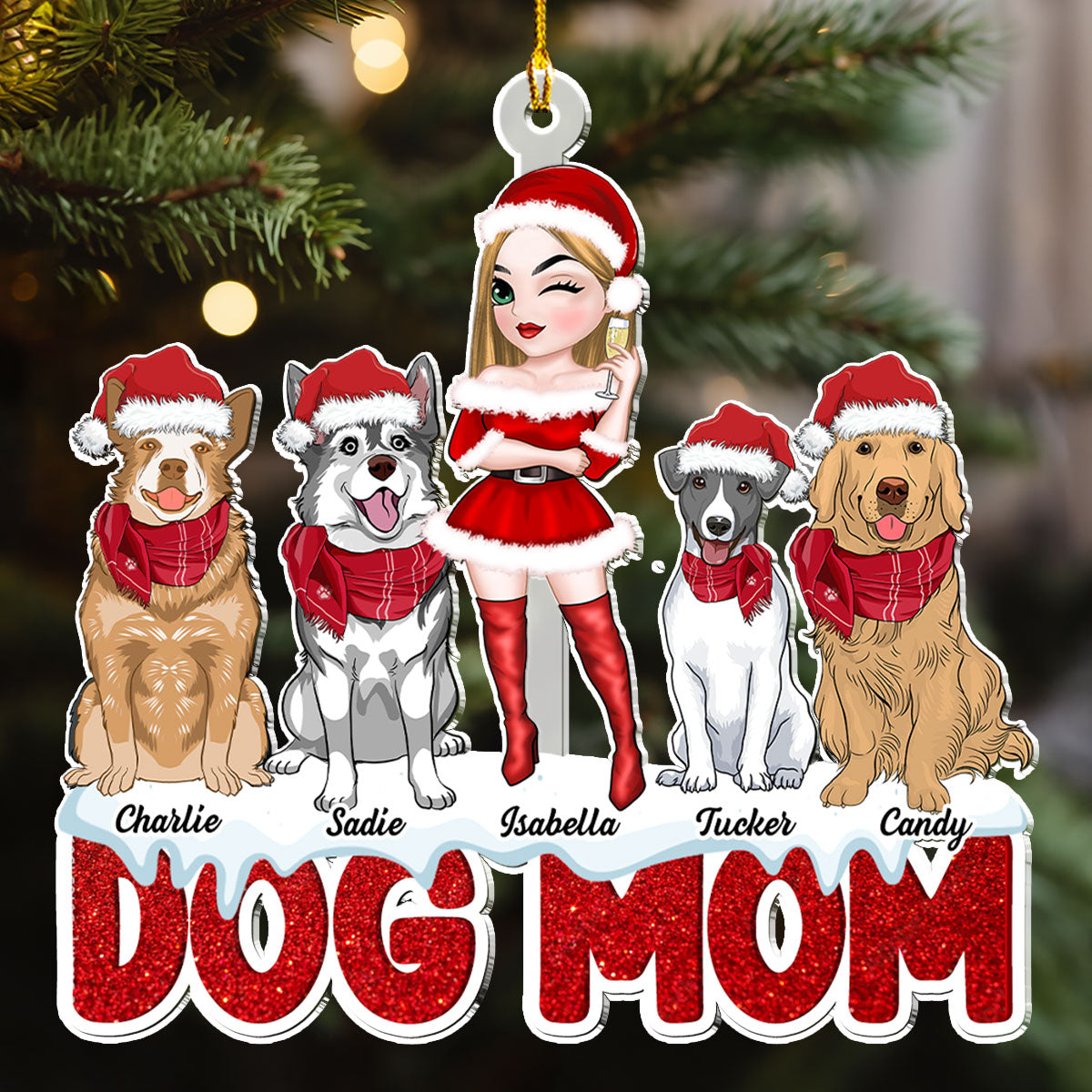 Unique Personalized Custom Acrylic Dog Mom Christmas Ornament