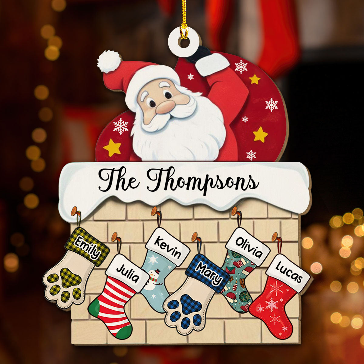 Personalized Custom Wood Christmas Stocking Ornament with Family Name