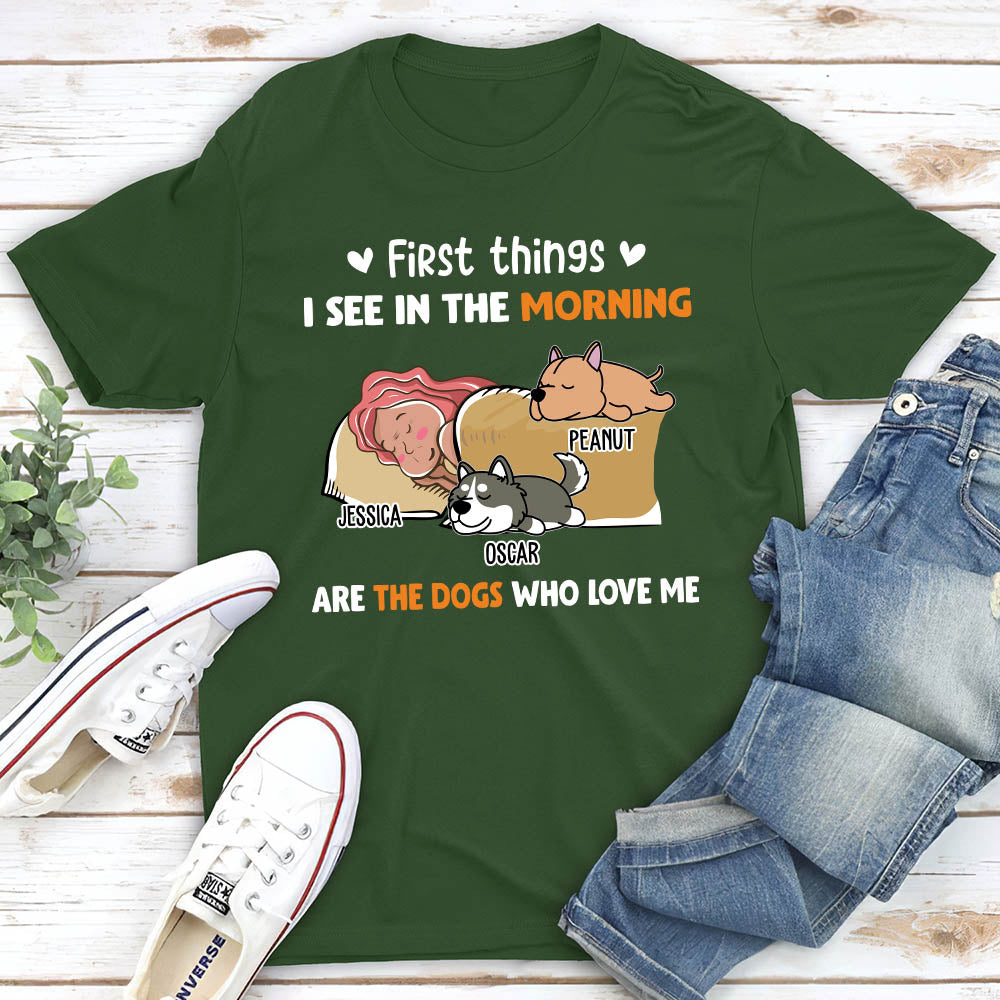 Morning First Thing 2 - Personalized Custom Unisex 5.3 oz T-shirt for Pet Lovers