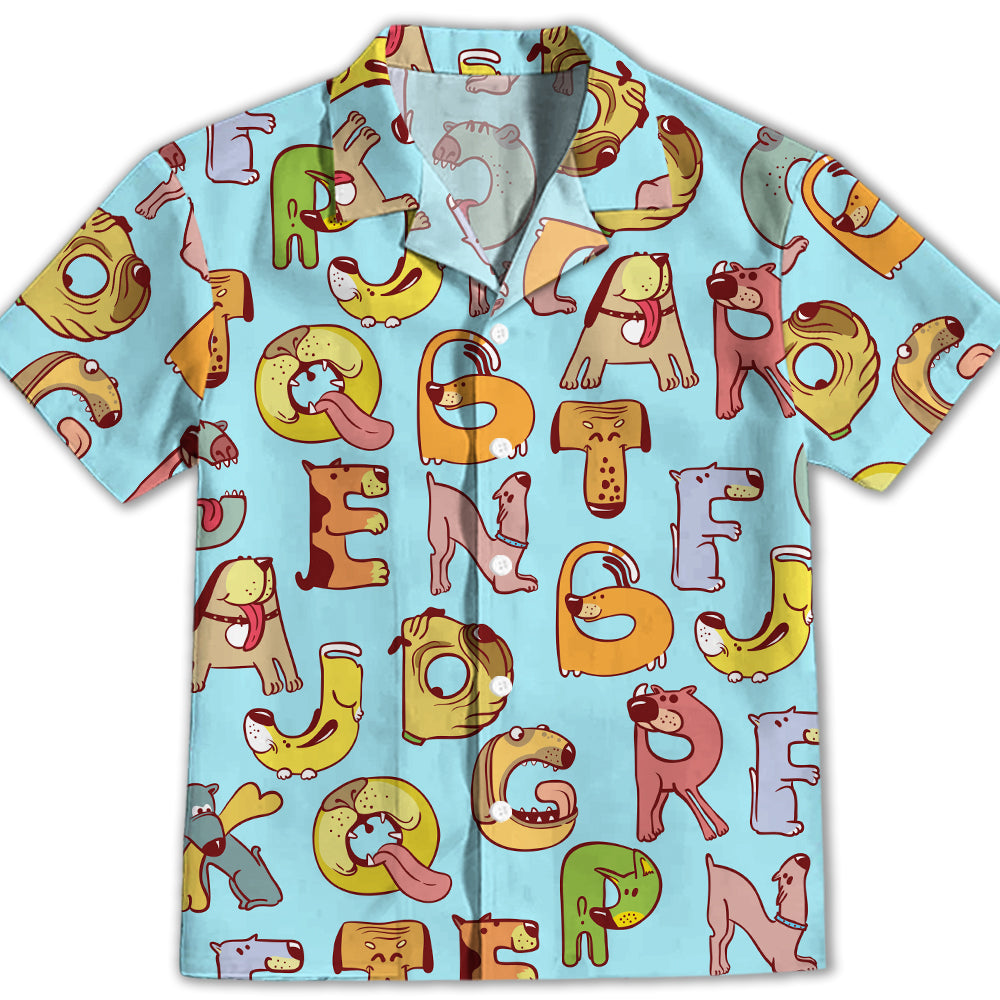 Blue Dog And Alphabet Kids' Stylish Button-up Shirt