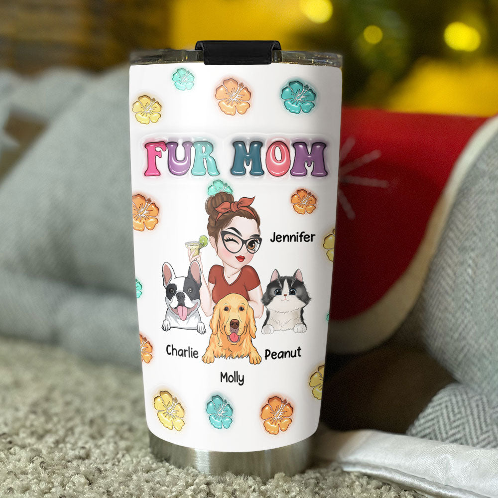 Fur Mom Summer - Unique Personalized Custom 3D Inflated Effect 20oz Stainless Steel Tumbler for All Occasions