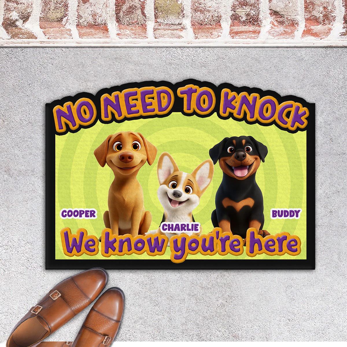Personalized Custom 'This Human Belongs To Us' Cartoon Doormat for Pet Lovers