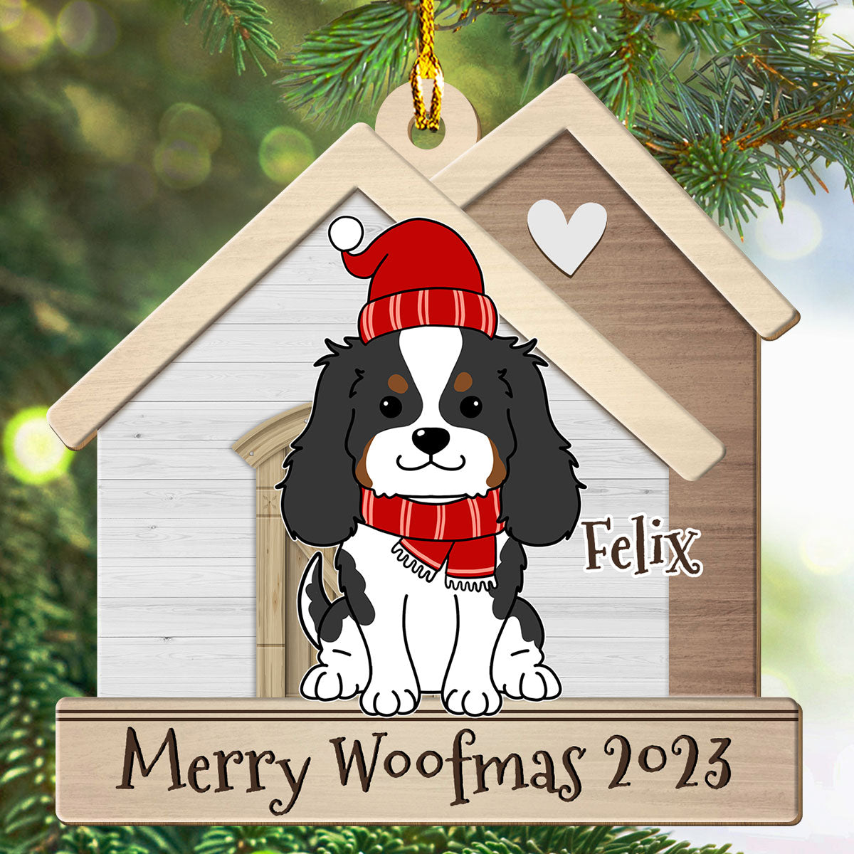Customizable 1 - Layered Wood Ornament: Dog in a Happy House for Personalized Gifting