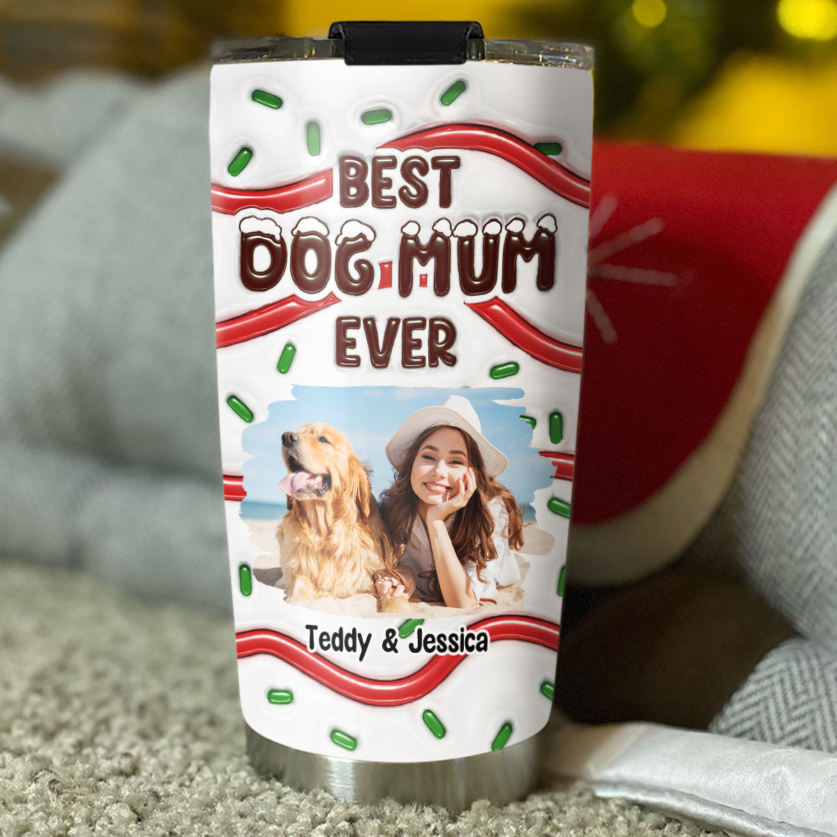 Best Personalized Custom 3D Inflated Effect Tumbler with Dog Mom Cake Photo - Ideal for Dog Lovers