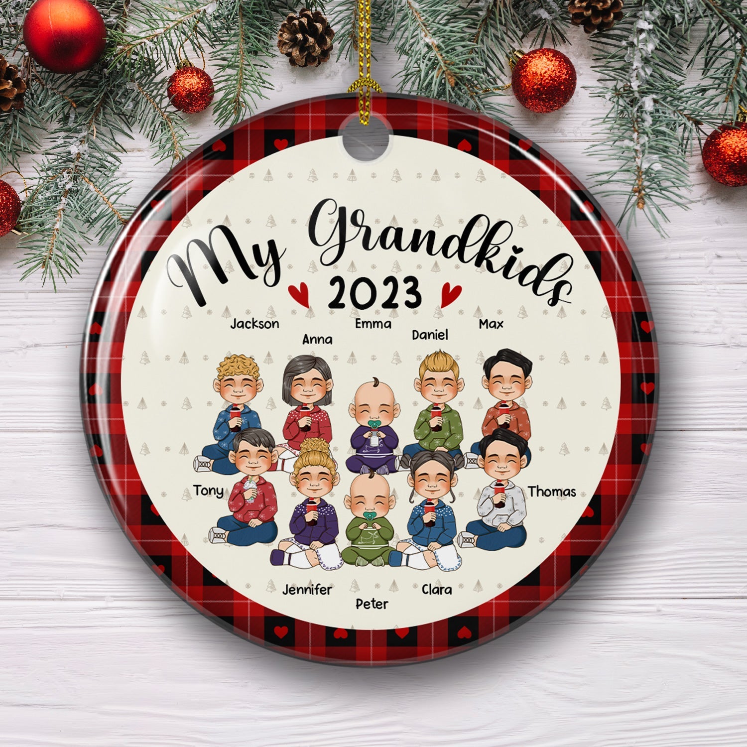 My Lovely Grandchildren - Exquisite Personalized Custom Circle Ceramic Christmas Ornament with Vibrant Colors