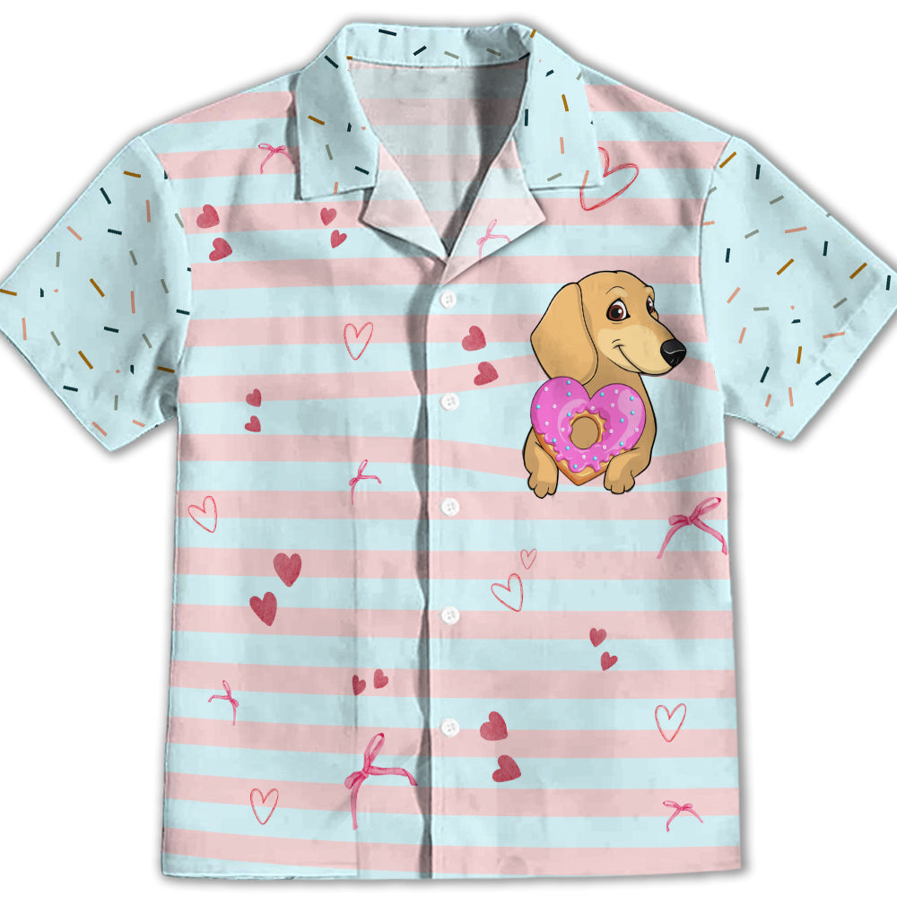 Adorable Dachshund And Donut Print - Kids' Button - up Shirt for Special Occasions