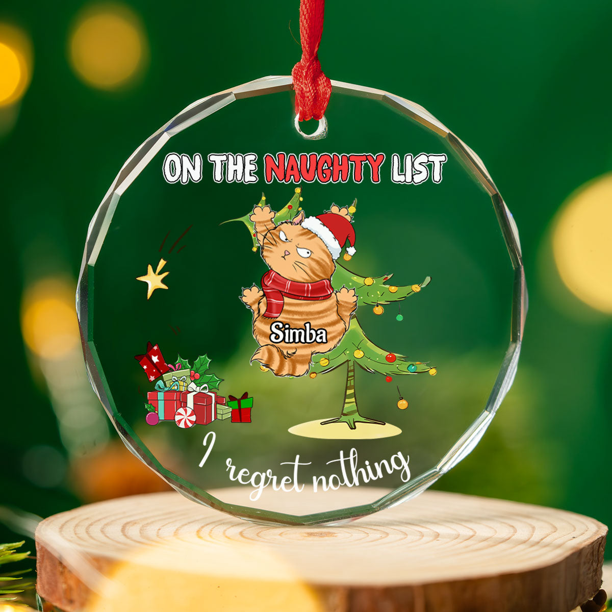 Naughty Cats Love Christmas - Personalized Custom 8mm Thick 3.07-inch Tall Clear Glass Ornament
