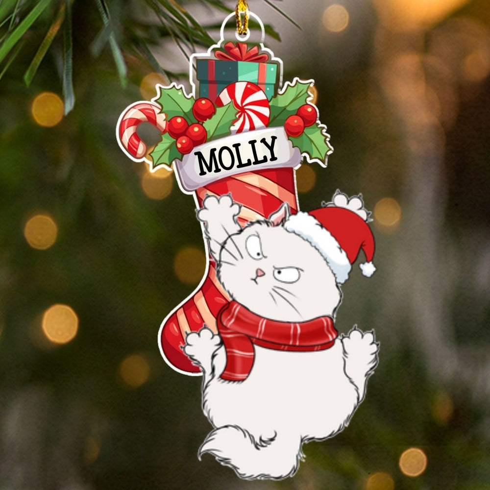 Personalized Custom Acrylic Cat Scratching Christmas Ornament - 4' Diameter, 0.2' Thickness