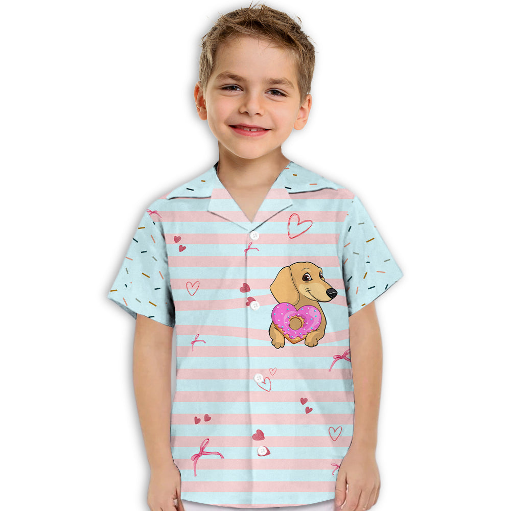 Adorable Dachshund And Donut Print - Kids' Button - up Shirt for Special Occasions