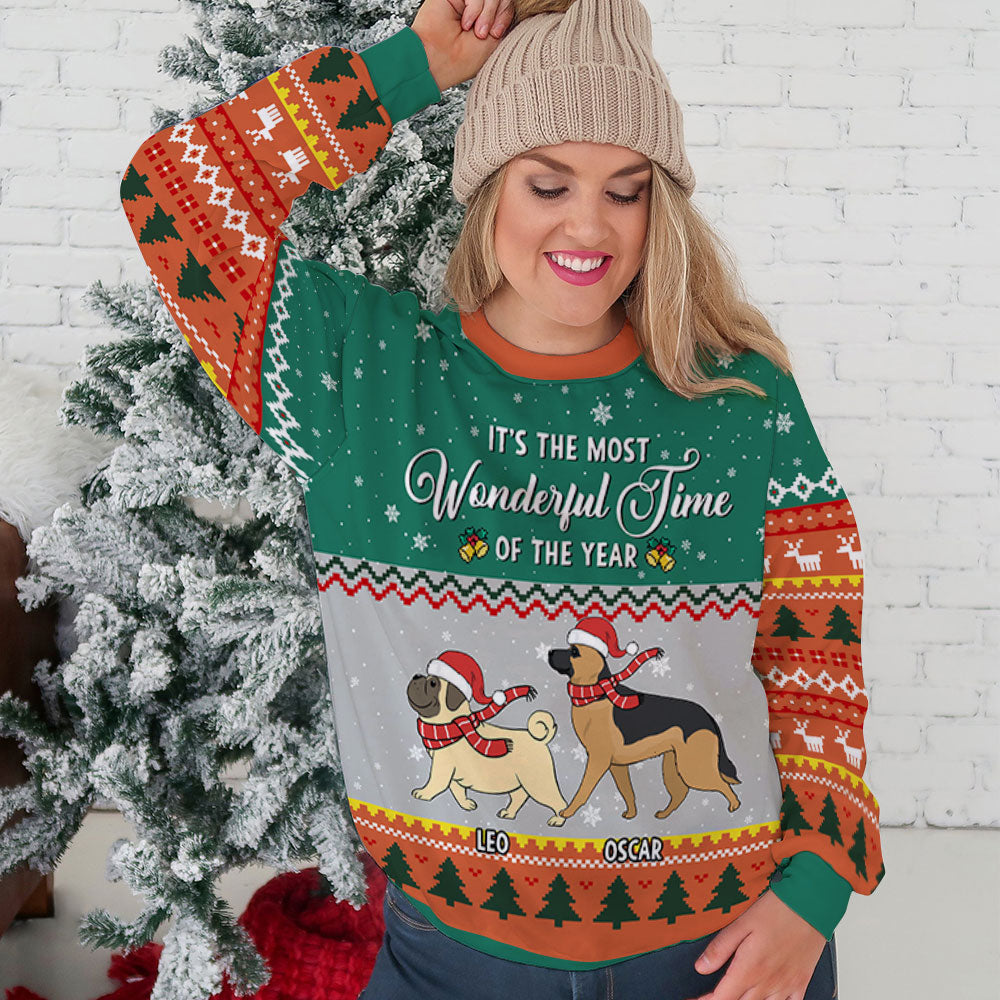 Wonderful Time Walking Dog - Personalized Custom All-Over-Print Unisex 8.8 oz Polyester Blend Sweatshirt
