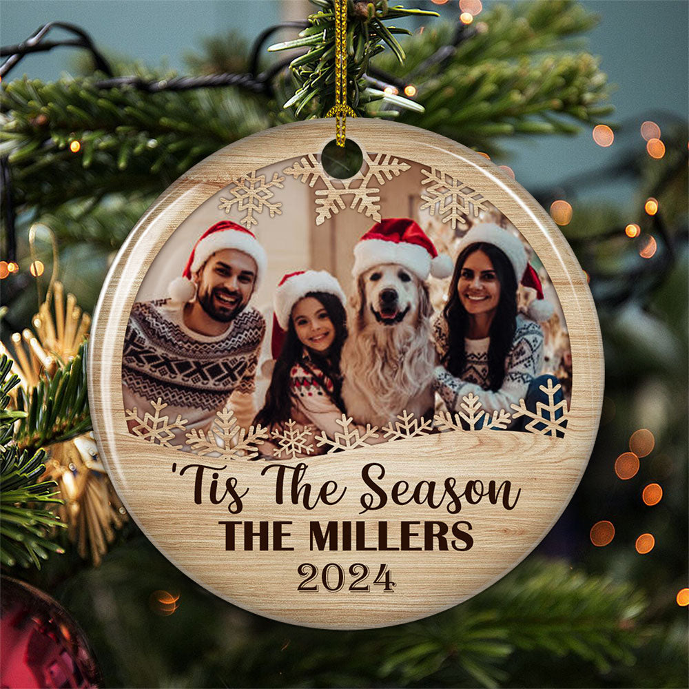 Family, Tis The Season - Customizable Personalized Premium White Ceramic Circle Holiday Ornament
