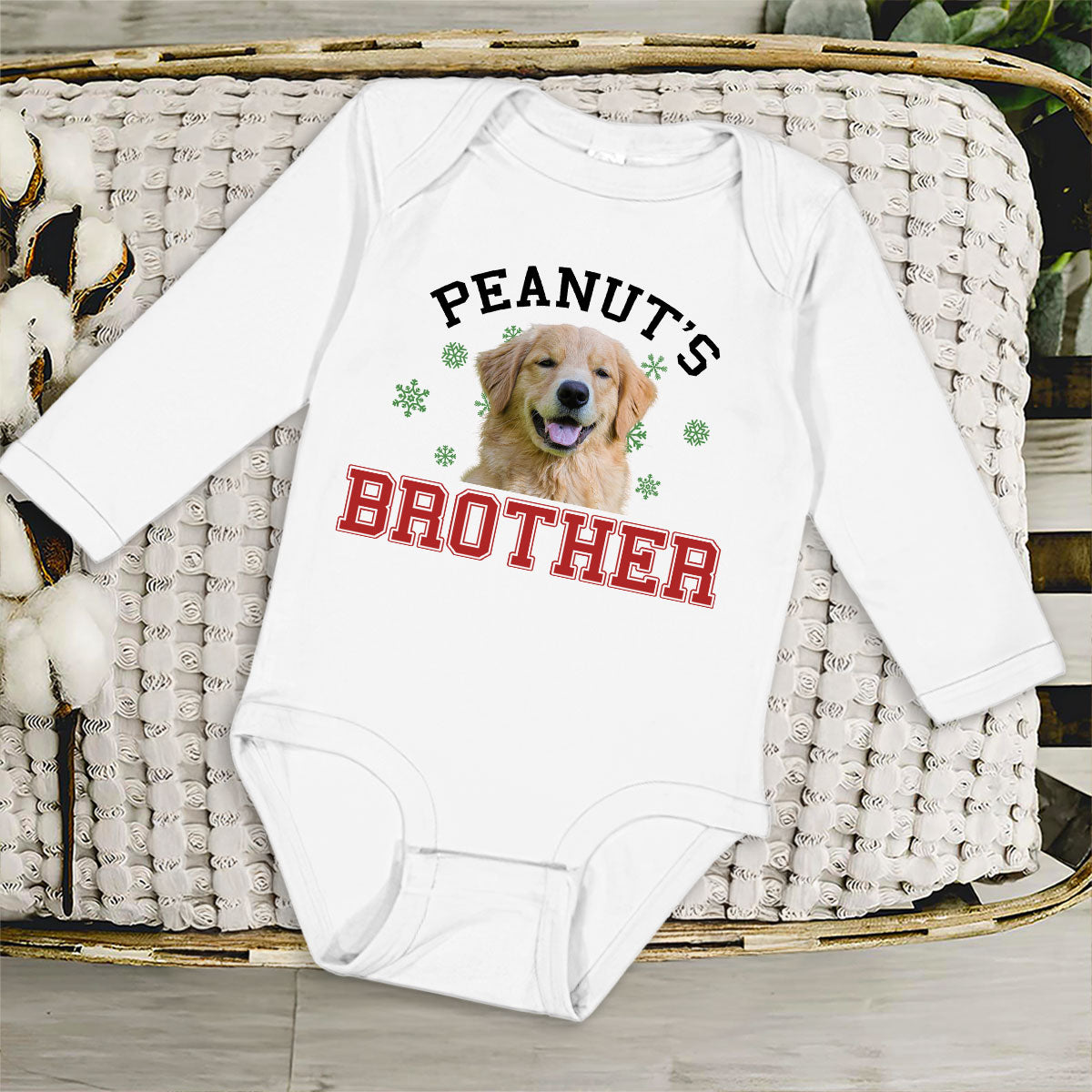 Personalized Custom Long Sleeve Baby Onesie for Baby Dog Brother and Sister Photos