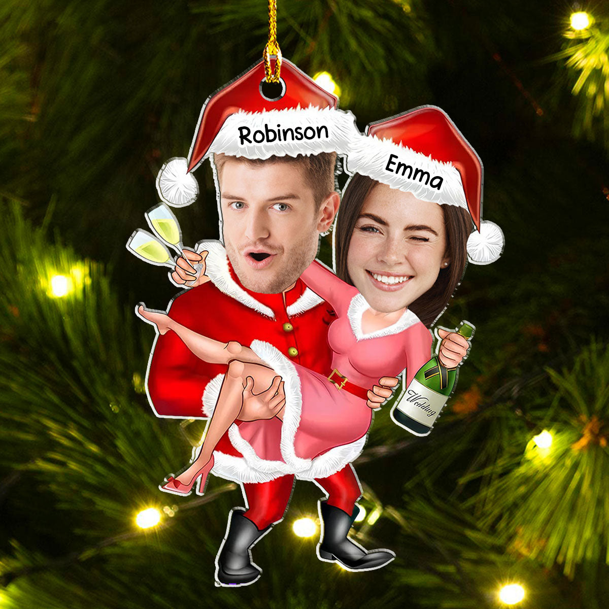 Funny Personalized Custom Acrylic Santa Couple Christmas Ornament