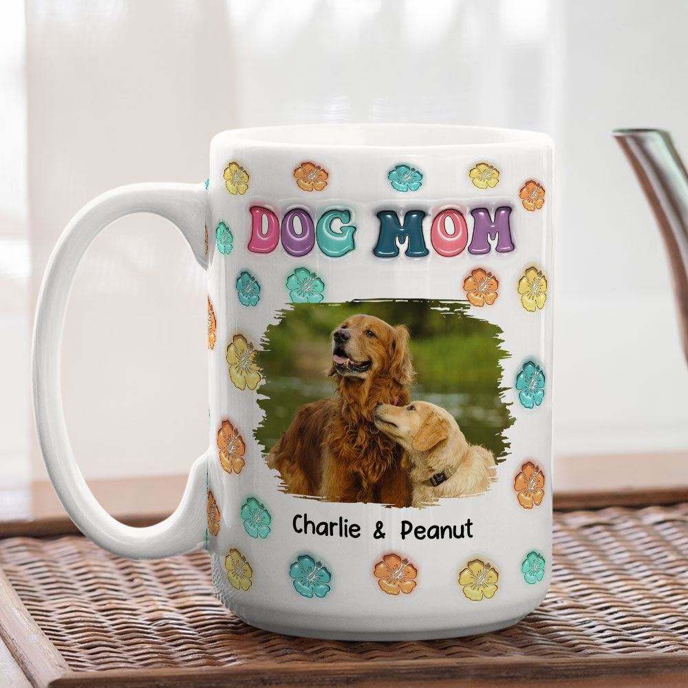 Customizable 3D Inflated Effect Dog Mom Summer Photo Personalized Mug - 11oz
