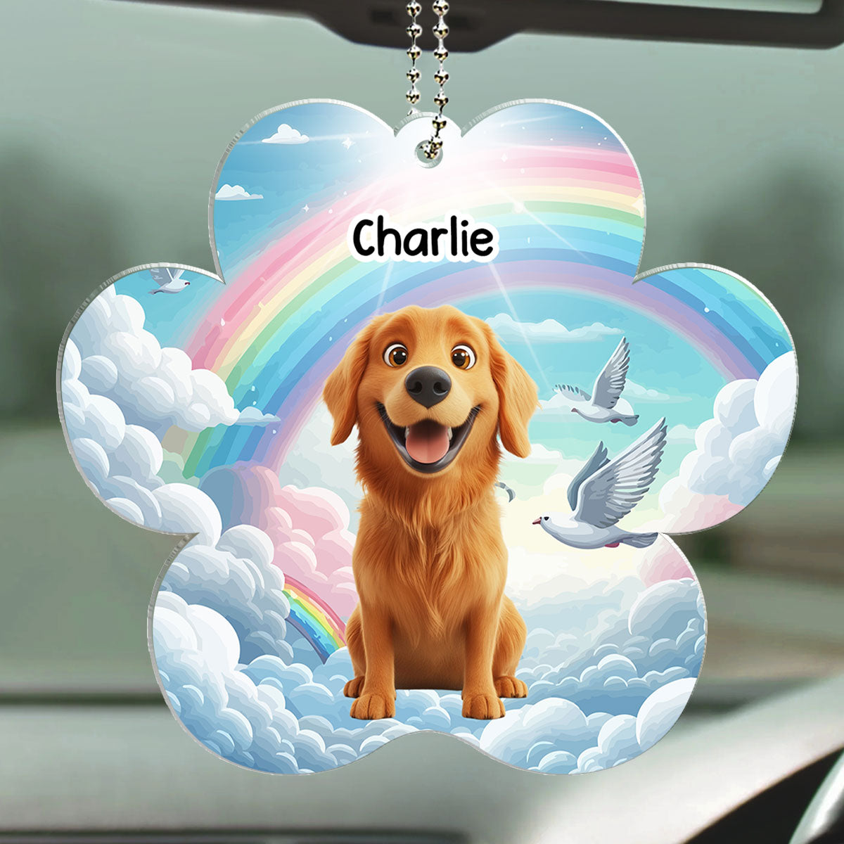 A Piece Of My Heart Is At The Rainbow Bridge - Customizable Personalized Acrylic Car Ornament for Unique Interior Decor