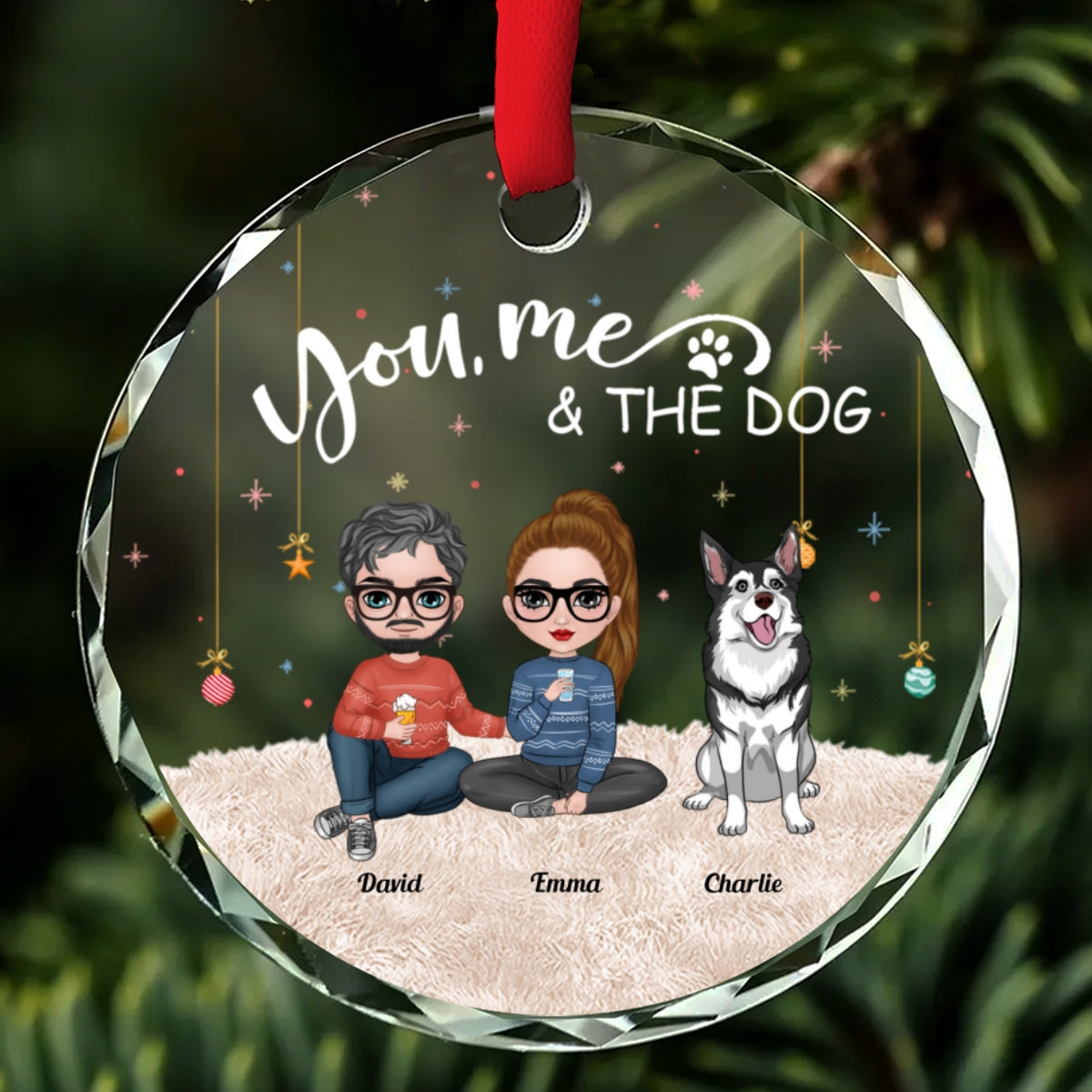 You Me And The Pet - Customizable Personalized Clear Glass Ornament for Special Occasions