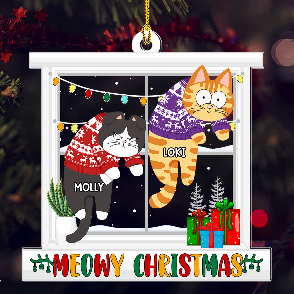 Meowy Christmas - Customizable Personalized Acrylic Christmas Ornament (4' Diameter, 0.2' Thickness)
