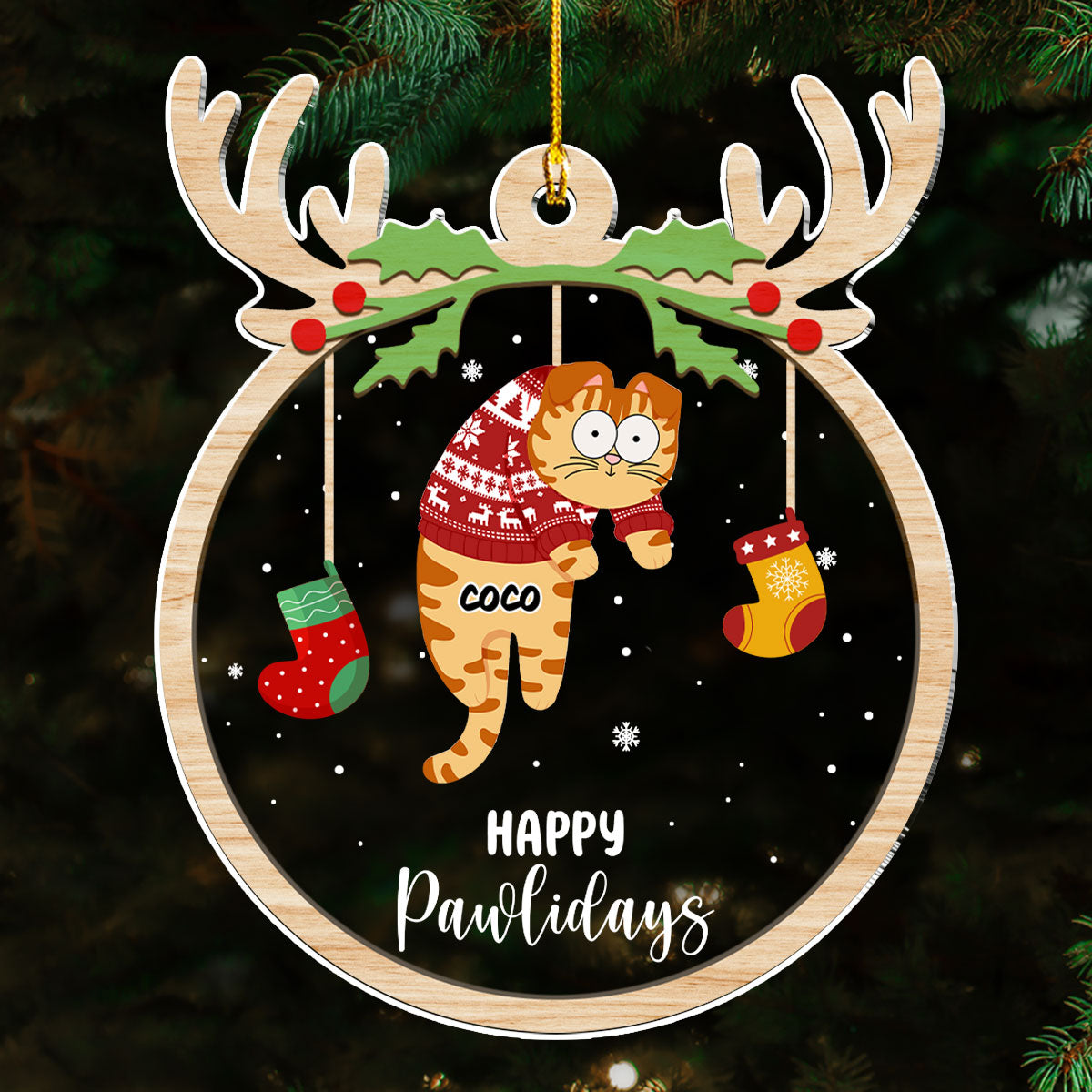 Jolly Cats - Unique Personalized Custom Acrylic Christmas Ornament with 4' Diameter