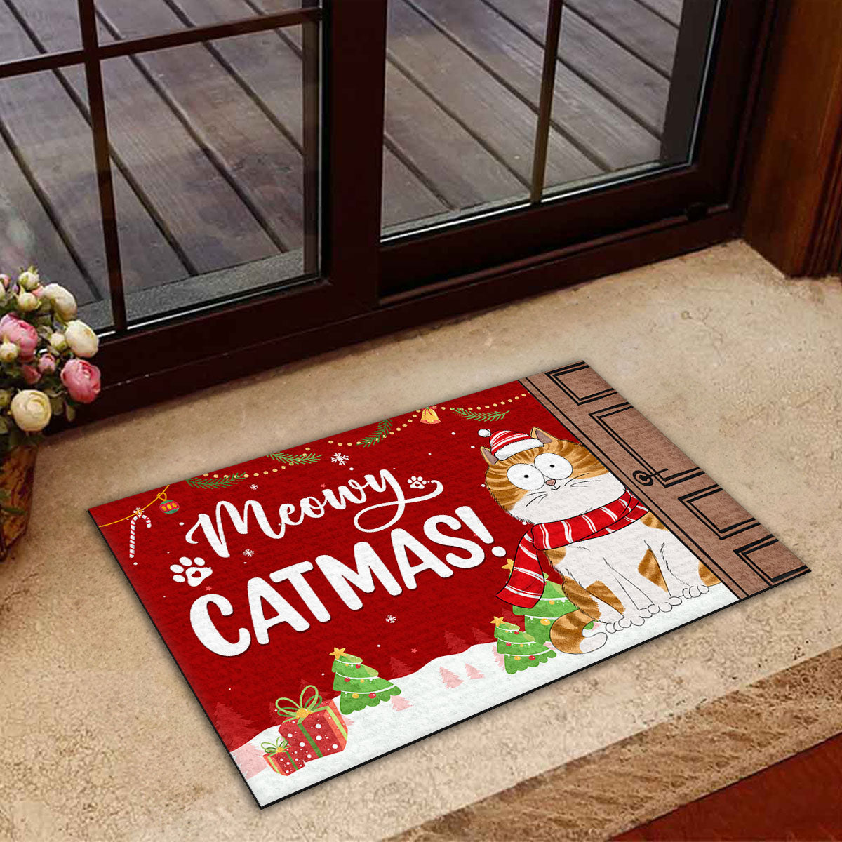 Personalized Custom Christmas Doormat with Your Beloved Cat or Dog - Have A Very Meowy Christmas