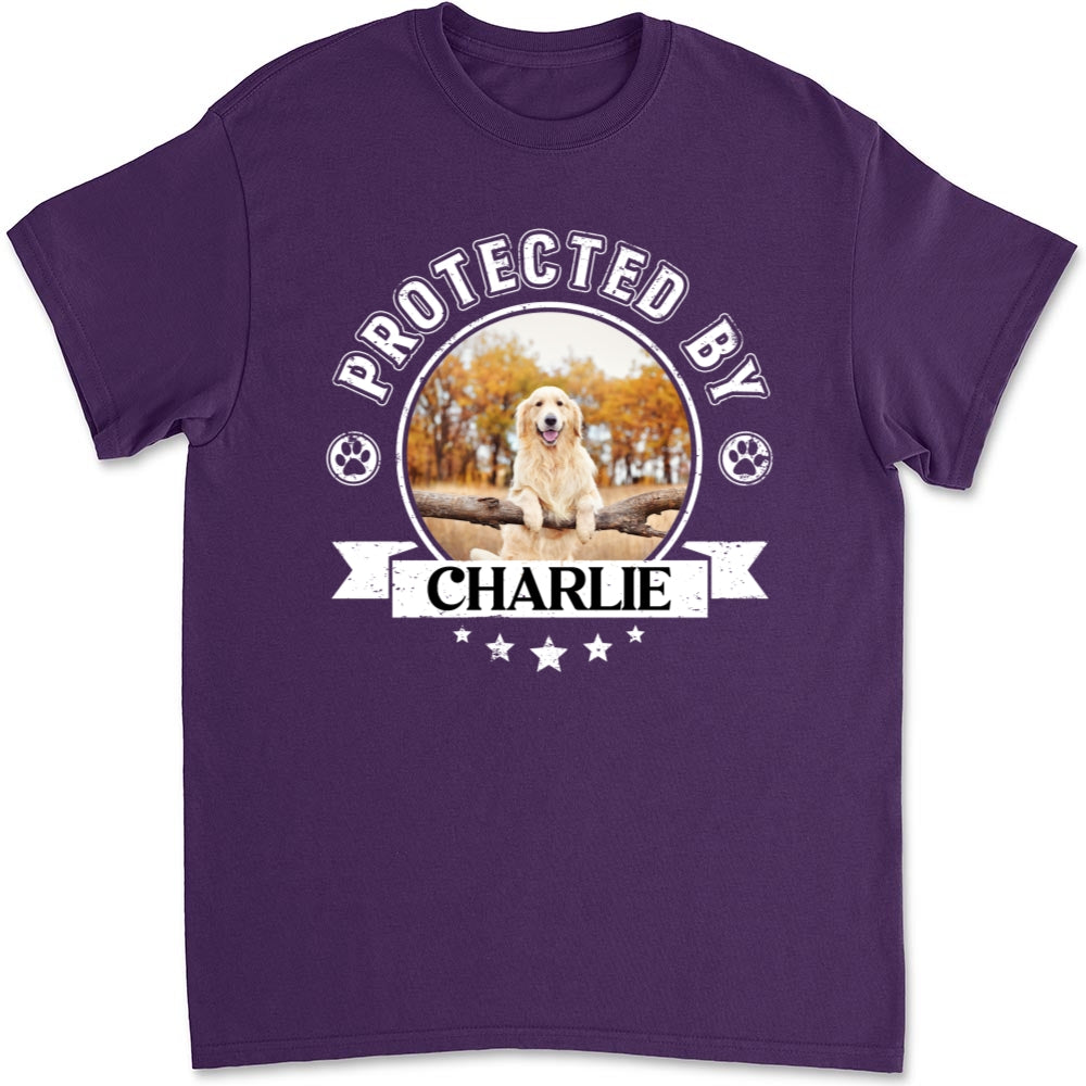Protected By Human Dog Photo - Personalized Custom Unisex 5.3 oz T-Shirt for Pet Lovers