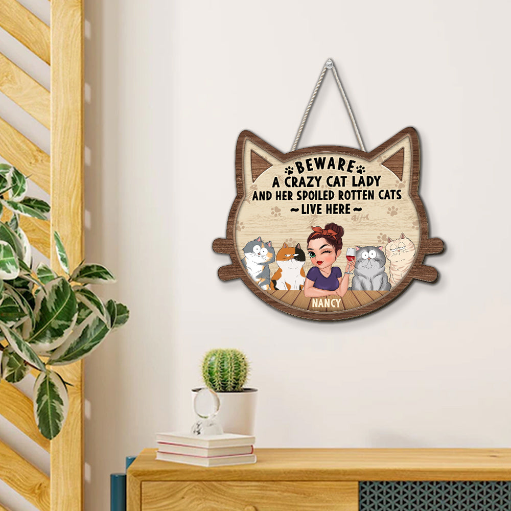 Crazy Cat & Cat Lady - Personalized Custom UV-Printed Wood Sign in Various Sizes