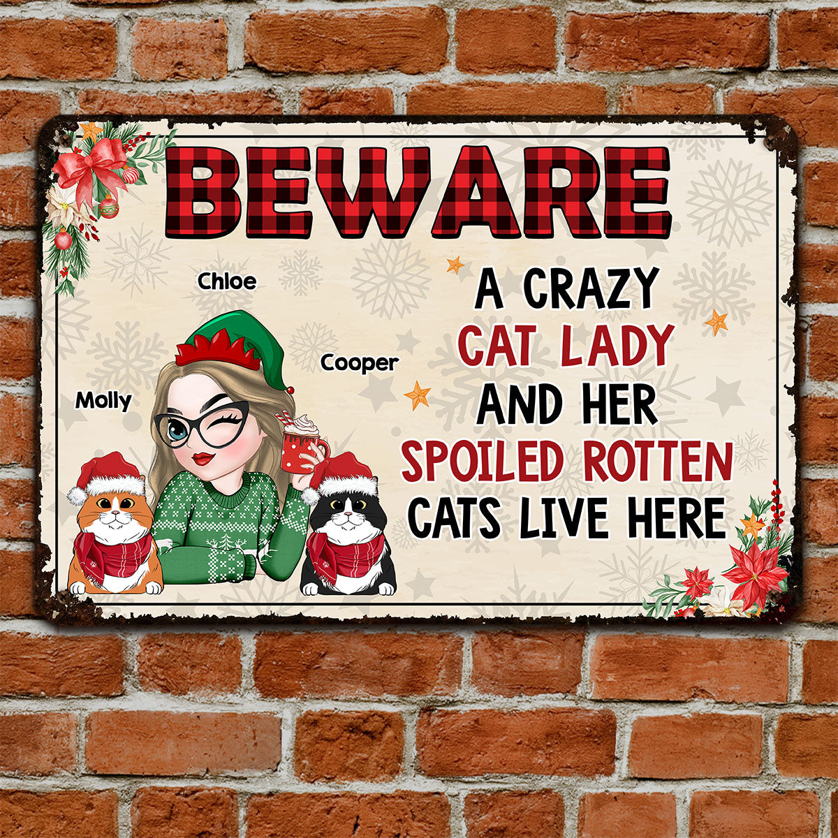 Beware A Crazy Cat Lady - Stunning Personalized Custom Metal Sign for Home and Office Decor