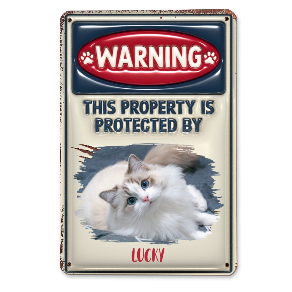 Personalized Custom 3D Inflated Effect Metal Sign - Property Protected By Cats Photo