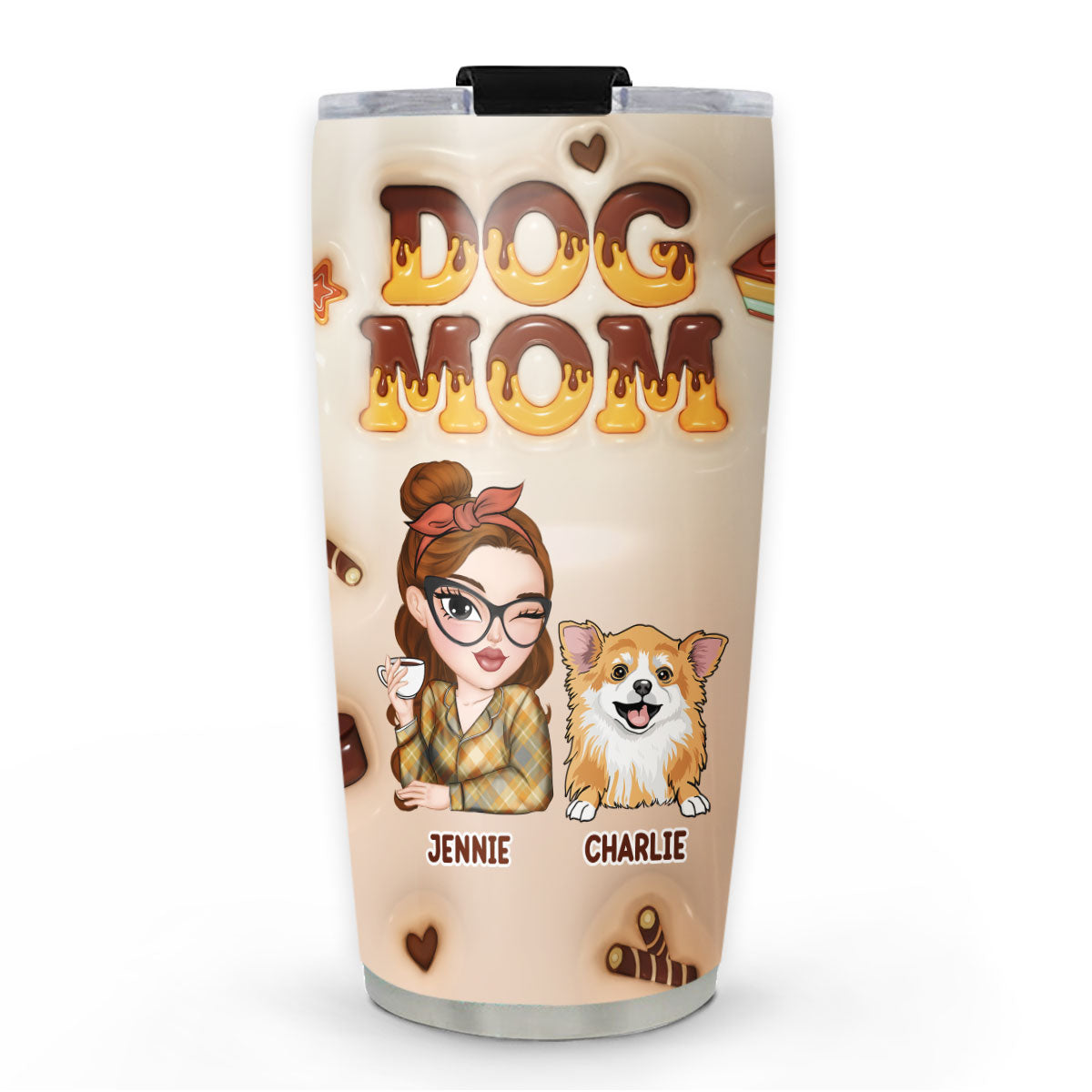 Customizable 3D Inflated Effect Dog Mom Chocolate Tumbler - Personalized & Unique